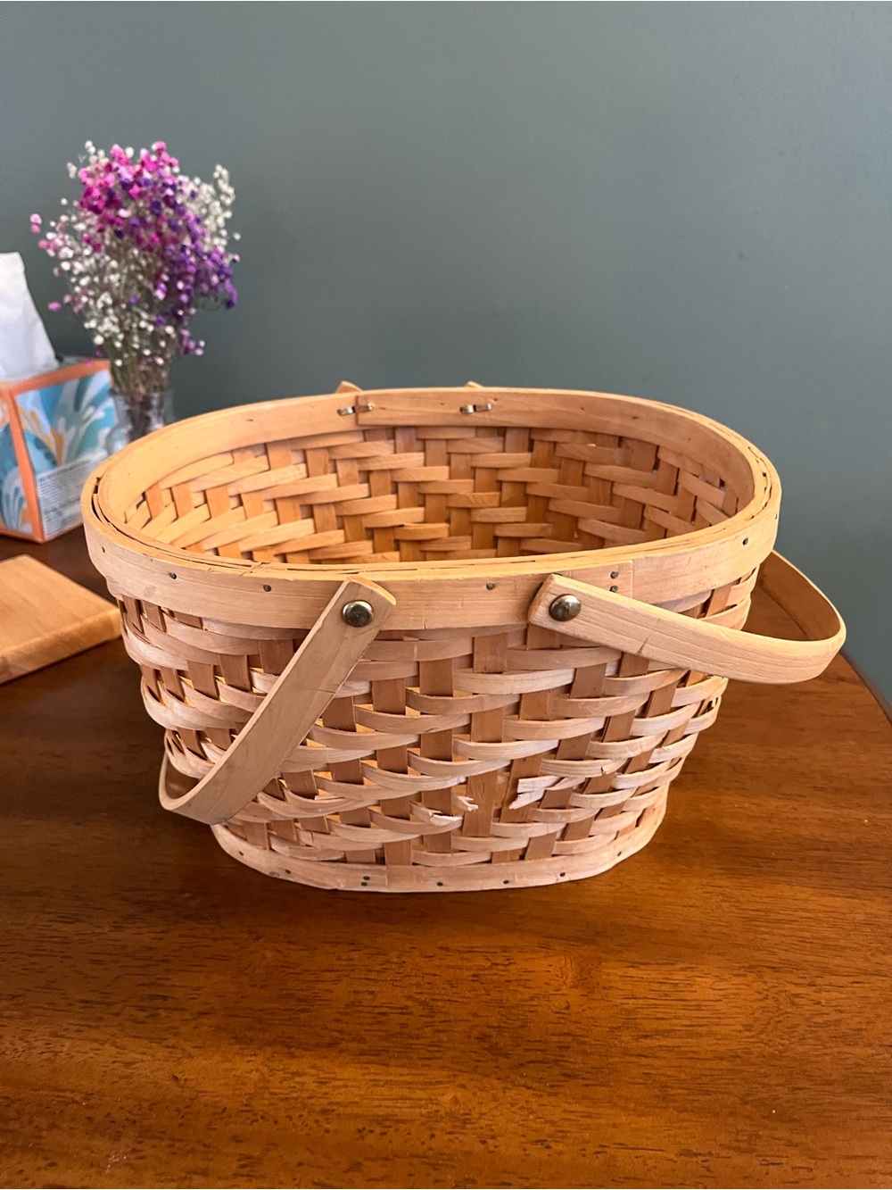 Woven Wood Market Basket in Natural Light Brown